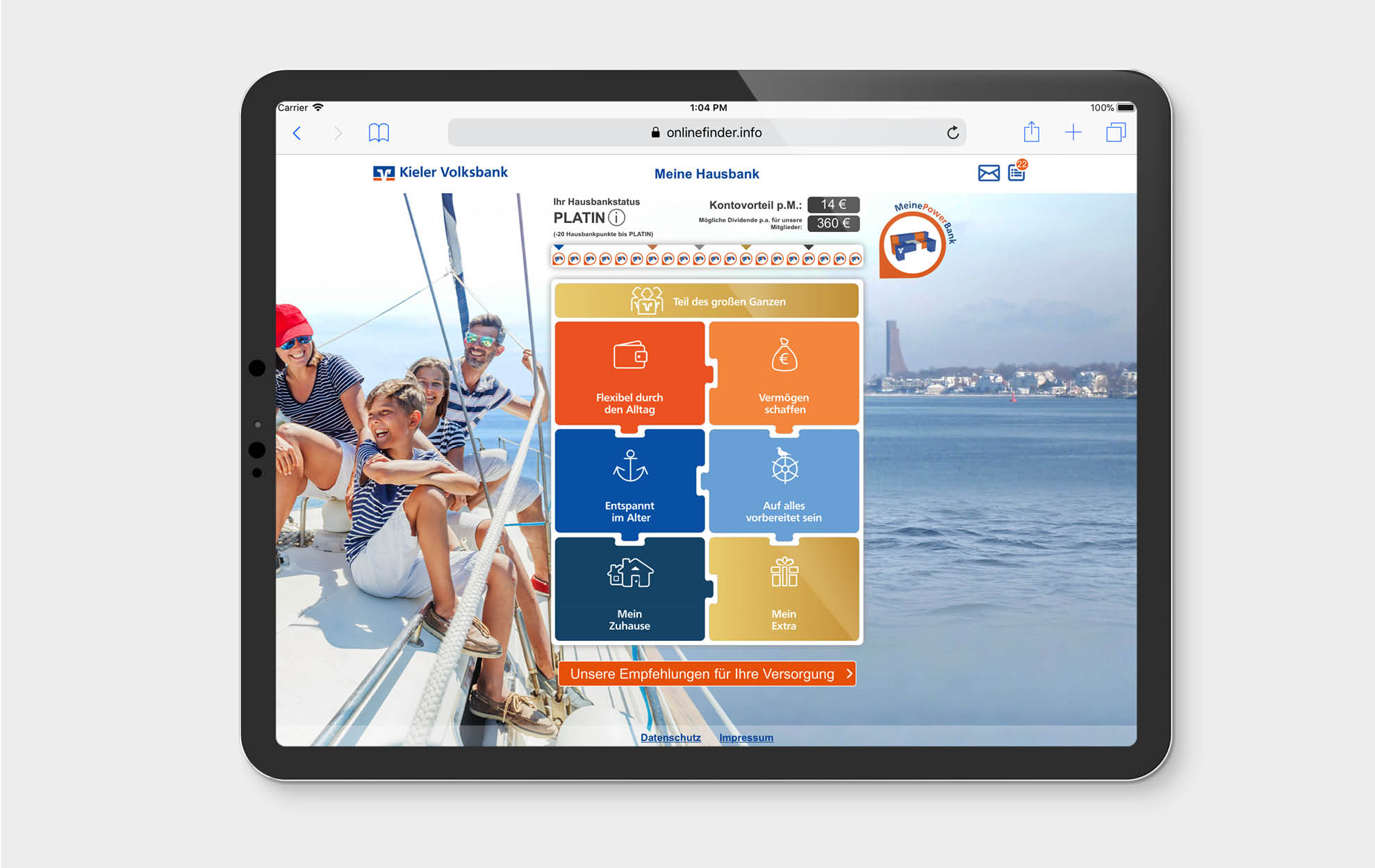 Hausbank Applikation für Volksbank Versorgungs-Check